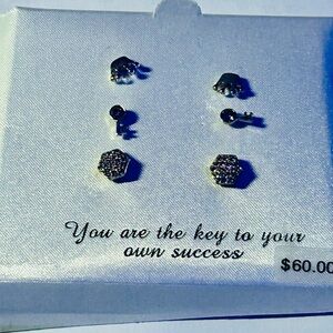 Charming Inspirations Swarovski Multi Ear Earring Set 3 Pairs Fine Silver Plated